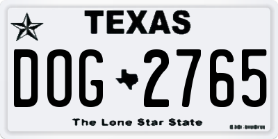 TX license plate DOG2765