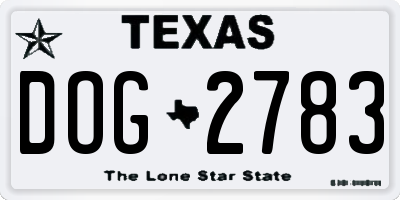 TX license plate DOG2783