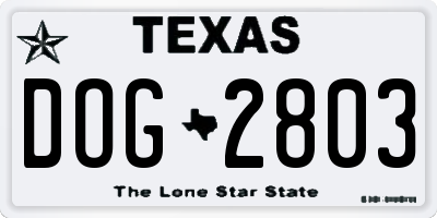 TX license plate DOG2803