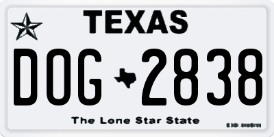 TX license plate DOG2838