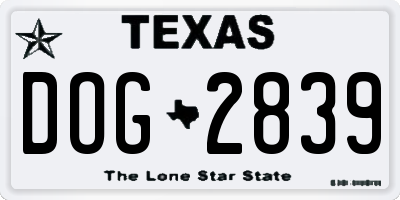TX license plate DOG2839