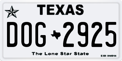 TX license plate DOG2925