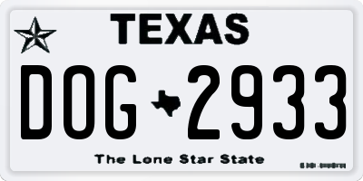 TX license plate DOG2933