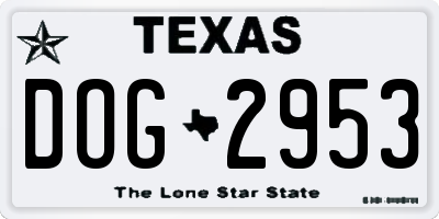 TX license plate DOG2953