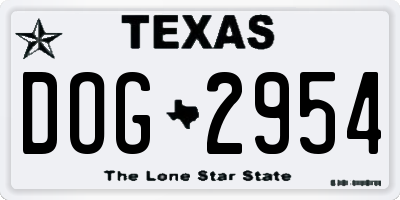 TX license plate DOG2954