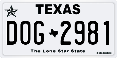 TX license plate DOG2981
