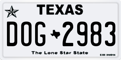 TX license plate DOG2983
