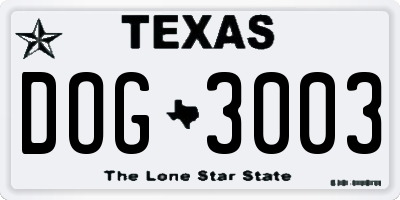 TX license plate DOG3003