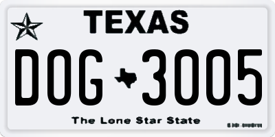 TX license plate DOG3005