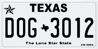 TX license plate DOG3012