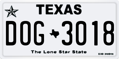 TX license plate DOG3018