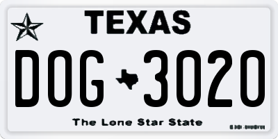 TX license plate DOG3020