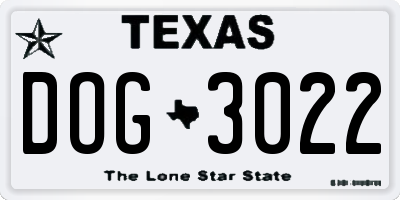 TX license plate DOG3022
