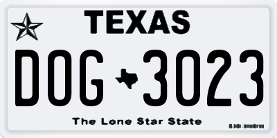 TX license plate DOG3023