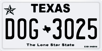 TX license plate DOG3025