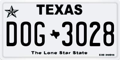 TX license plate DOG3028