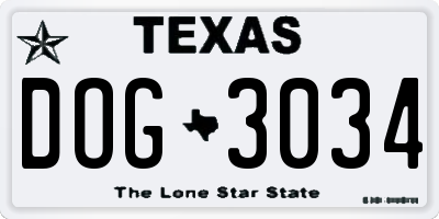 TX license plate DOG3034