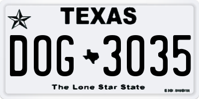 TX license plate DOG3035
