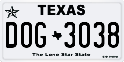 TX license plate DOG3038