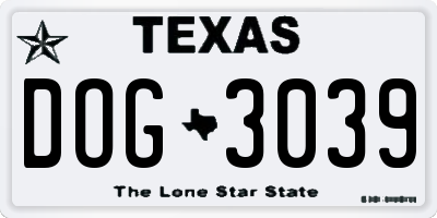 TX license plate DOG3039
