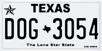 TX license plate DOG3054