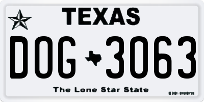 TX license plate DOG3063
