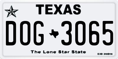 TX license plate DOG3065