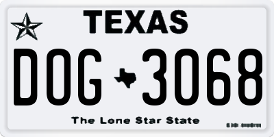 TX license plate DOG3068