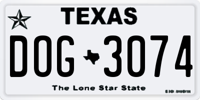 TX license plate DOG3074