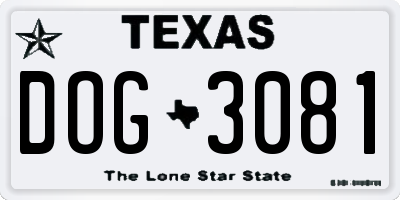 TX license plate DOG3081