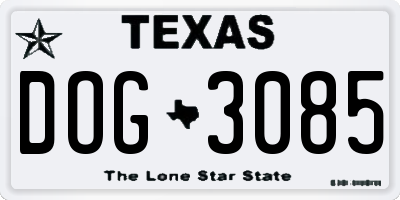 TX license plate DOG3085
