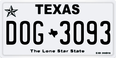 TX license plate DOG3093