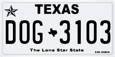 TX license plate DOG3103