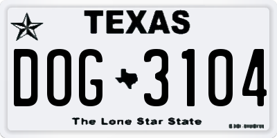 TX license plate DOG3104