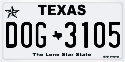 TX license plate DOG3105