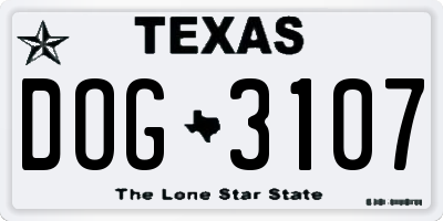TX license plate DOG3107