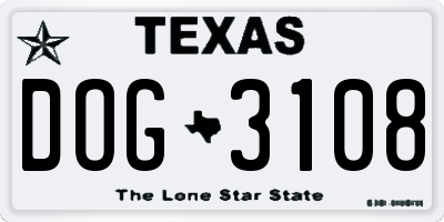 TX license plate DOG3108