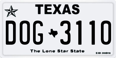 TX license plate DOG3110