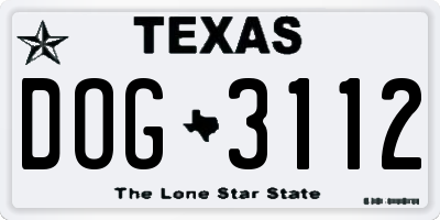 TX license plate DOG3112