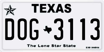 TX license plate DOG3113
