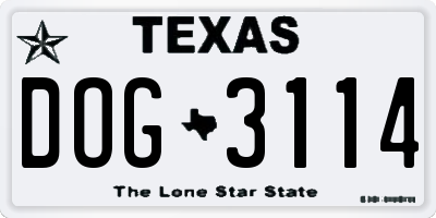 TX license plate DOG3114