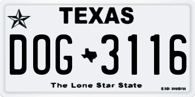 TX license plate DOG3116