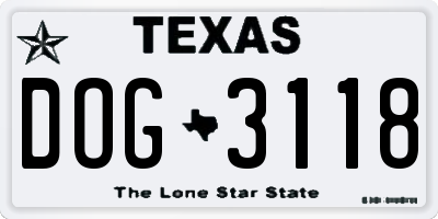 TX license plate DOG3118