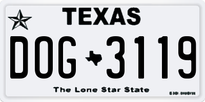 TX license plate DOG3119