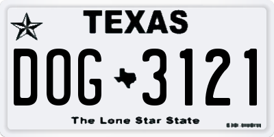 TX license plate DOG3121