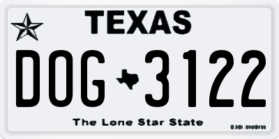 TX license plate DOG3122
