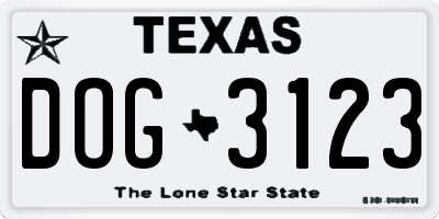 TX license plate DOG3123