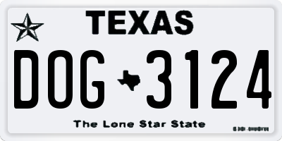 TX license plate DOG3124