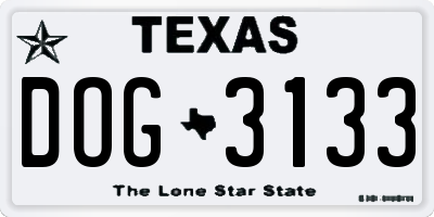 TX license plate DOG3133