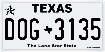 TX license plate DOG3135